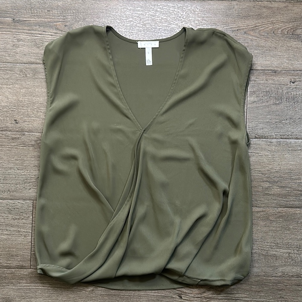 Leith Olive Draped V-Neck Blouse